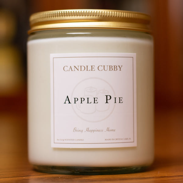 Apple Pie, 8oz Jar Candle, Spiced Apple Pie Scented, Front View Cover Photo, Candle Cubby