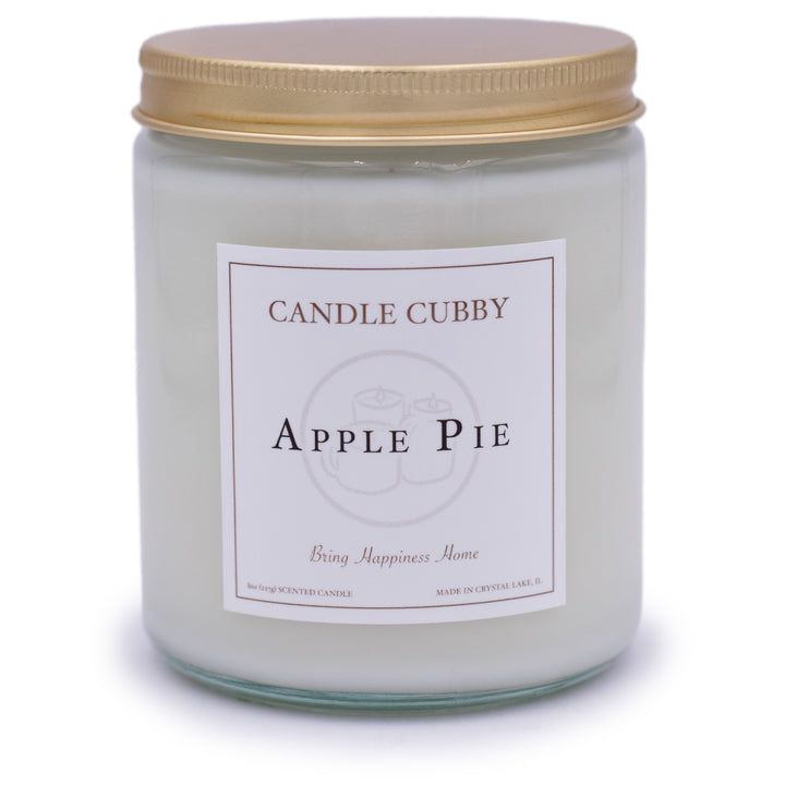 Apple Pie, 8oz Jar Candle, Spiced Apple Pie Scented, Front View, Plain White Background, Candle Cubby