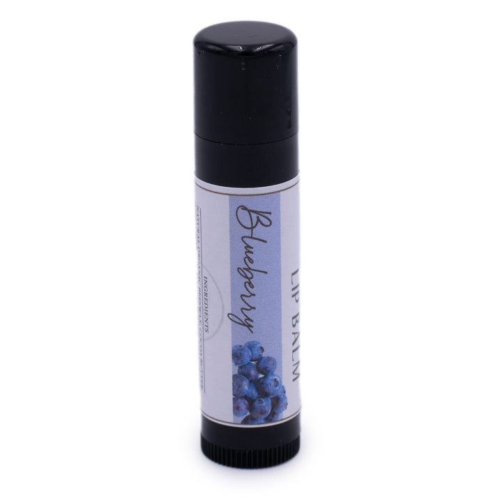 Blueberry Lip Balm, Classic Tube, Blueberry Flavored, Candle Cubby, Plain White Background, Cap On