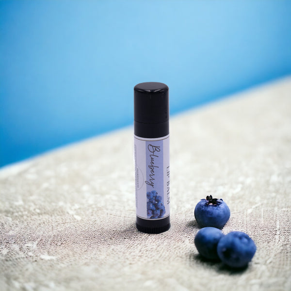 Blueberry Lip Balm, Classic Tube, Blueberry Flavored, Candle Cubby, Cover Photo with Colored Background