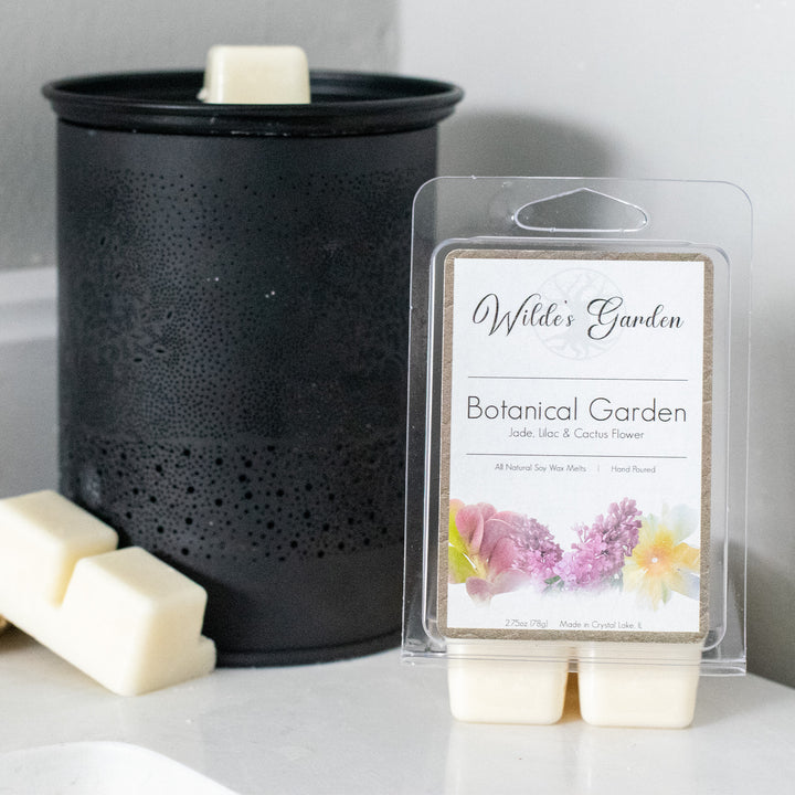 Botanical Garden, Scented Wax Melts, Jade, Lilac and Cactus Flower Scented, Wilde's Garden, Photo on Bathroom Countertop