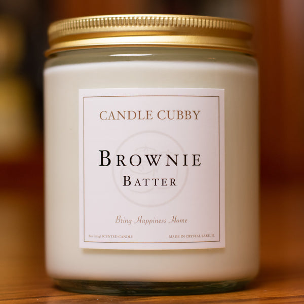 Brownie Batter, 8oz Jar Candle, Brownie Batter Scented, Front View Cover Photo. Candle Cubby