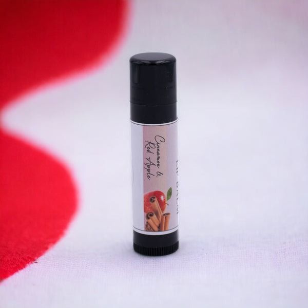 Cinnamon & Red Apple Lip Balm, Classic Tube, Cinnamon and Red Apple Flavored, Candle Cubby, Cover Photo with Colored Background