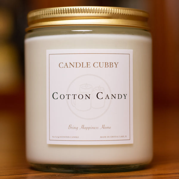 Cotton Candy, 8oz Jar Candle, Cotton Candy Scented, Front View Cover Photo. Candle Cubby