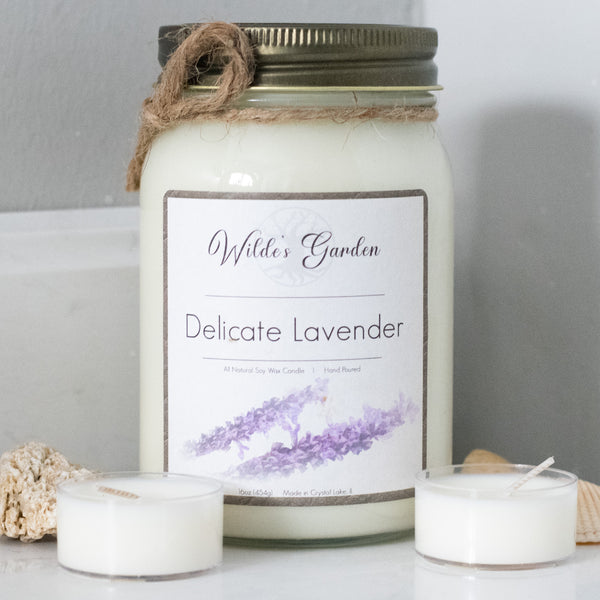 Delicate Lavender, 16oz Mason Jar Candle, Lavender Scented, Bathroom Counter Cover Photo