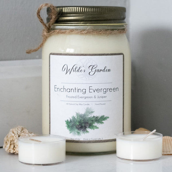 Enchanting Evergreen, 16oz Mason Jar Candle, Evergreen and Juniper Scented, Bathroom Counter Cover Photo