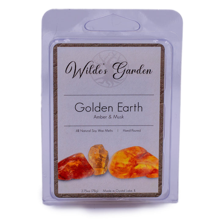 Golden Earth, Scented Wax Melts, Amber and Musk Scented, Wilde's Garden, Plain White Background, Front View