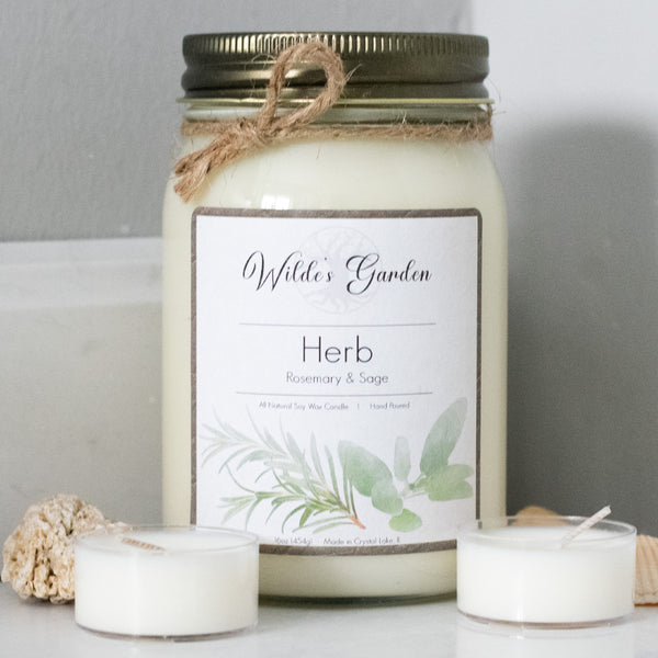 Herb, 16oz Mason Jar Candle, Rosemary and Sage Scented, Bathroom Counter Cover Photo