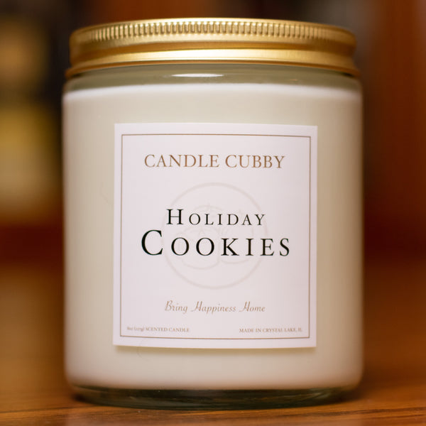 Holiday Cookies, 8oz Jar Candle, Ginger Cookies Scented, Front View Cover Photo. Candle Cubby