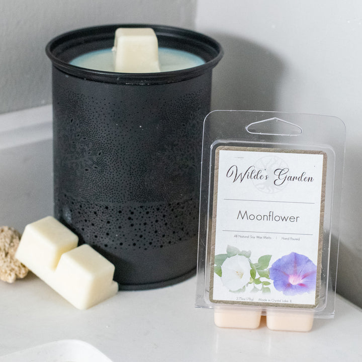 Moonflower, Scented Wax Melts, Moonflower, Pear and Rose Scented, Wilde's Garden, Photo on Bathroom Countertop