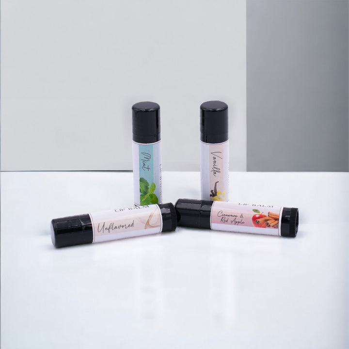 Naturals Lip Balm Pack, Classic Tubes, Unflavored, Mint, Vanilla, Cinnamon & Red Apple Flavored, Candle Cubby, Free Standing Tubes on Countertop