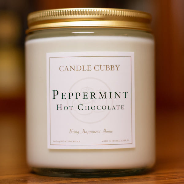 Peppermint Hot Chocolate, 8oz Jar Candle, Peppermint Hot Chocolate Scented, Candle Cubby, Cover Photo
