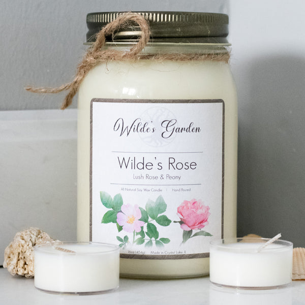 Wilde's Rose, 16oz Mason Jar Candle, Lush Rose and Peony, Bathroom Counter Cover Photo