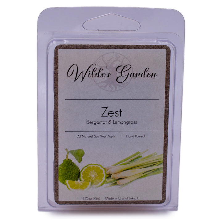 Zest, Scented Wax Melts, Bergamot and Lemongrass Scented, Wilde's Garden, Plain White Background, Front View