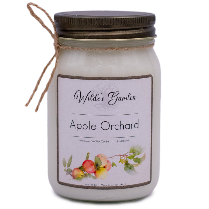 Apple Orchard, 16oz Mason Jar Candle, Fresh Apple Harvest, Front View, Plain White Background
