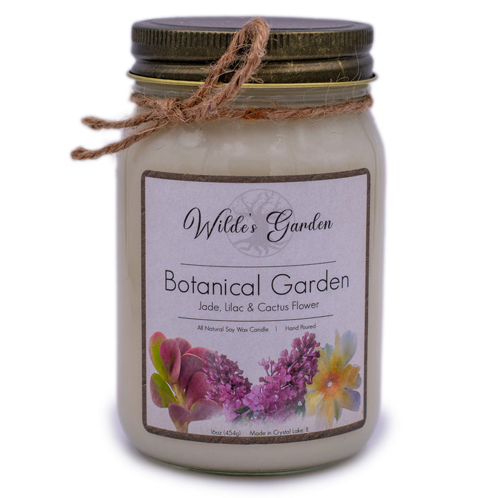 Botanical Garden, 16oz Mason Jar Candle, Lilac and Jade, Plain White Background