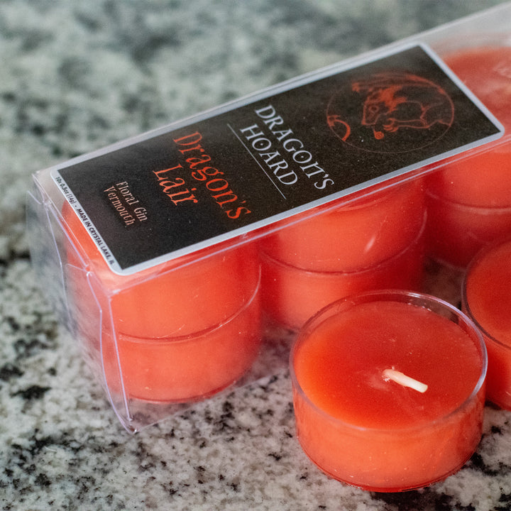 Dragon's Lair, Tea Lights 10 Pack, Floral Gin and Vermouth Scented, Front View, Cover Photo