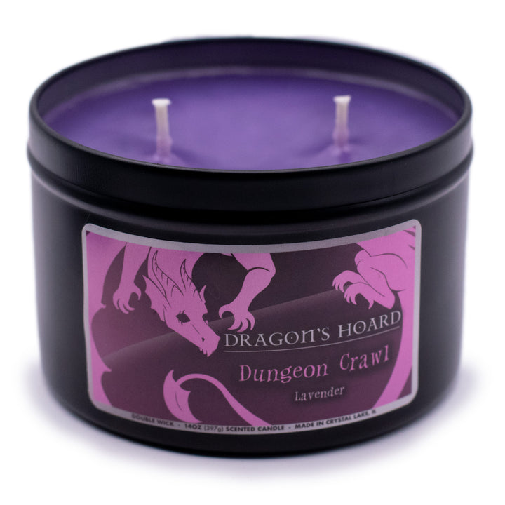 Dungeon Crawl, 14oz Candle, Lavender, Front View, Cap Removed, Plain White Background