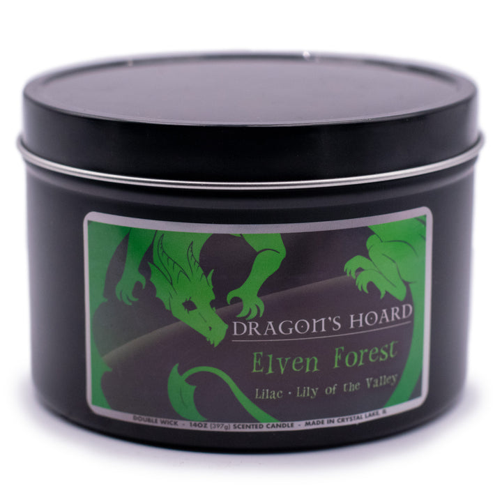 Elven Forest, 14oz Candle, Lilac and Lily of the Valley, Front View, Cap On, Plain White Background