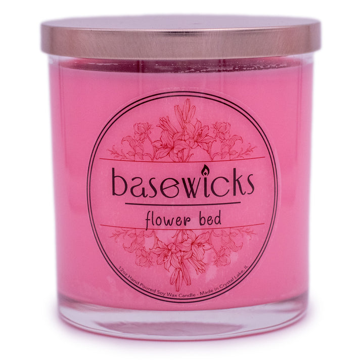 Flower Bed, Soy Wax Candle, Magnolia and Peony Scented, 12oz, Plain White Background