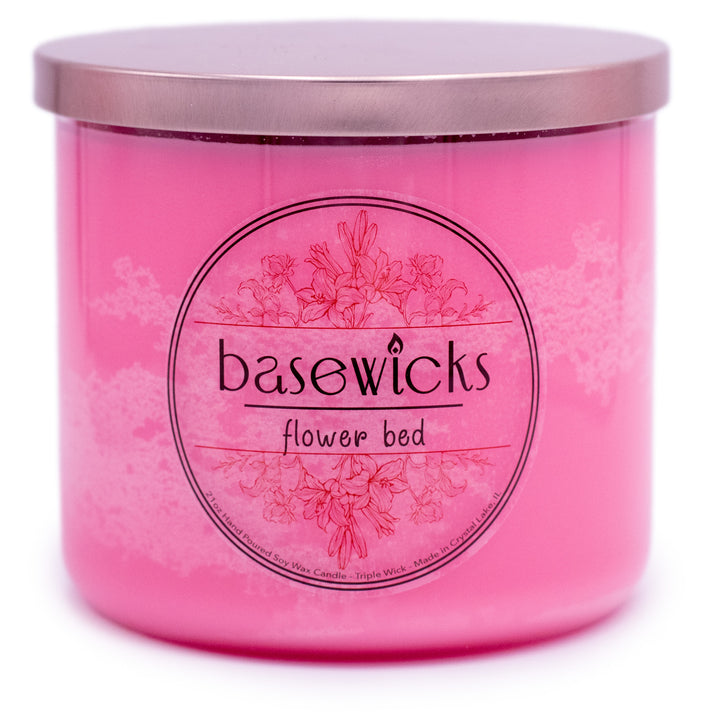 Flower Bed, Soy Wax Candle, Magnolia and Peony Scented, 21oz, Plain White Background