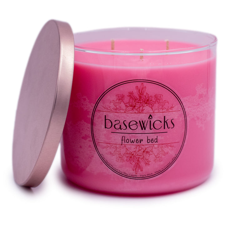 Flower Bed, Soy Wax Candle, Magnolia and Peony Scented, 12oz, Plain White Background, Cap Removed