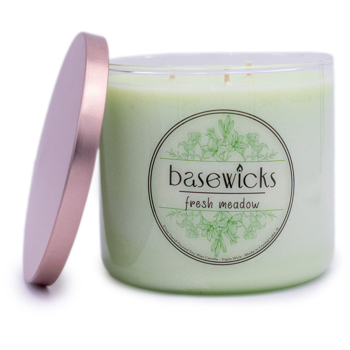 Fresh Meadow, Soy Wax Candle, Spring Florals and Melon, 21oz, Plain White Background, Cap Removed