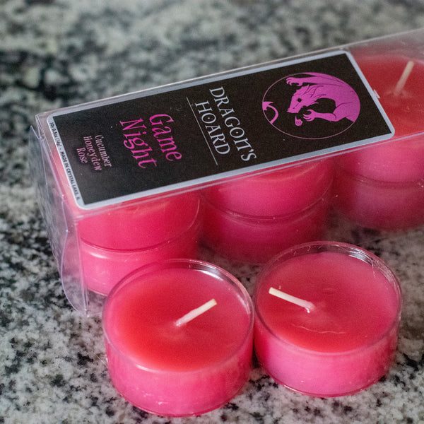 Game Night, Tea Lights 10 Pack, Cucumber, Honeydew, and Rose Scented, Front View, Cover Photo