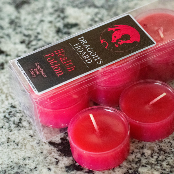 Health Potion, Tea Lights 10 Pack, Moonflower, Rose, and Peony Scented, Front View, Cover Photo