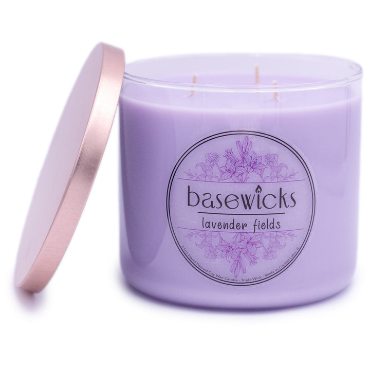 Lavender Fields, Soy Wax Candle, Fresh Lavender Scented, 21oz, Plain White Background, Cap Removed