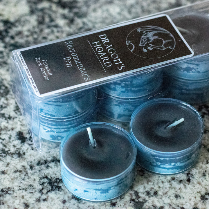 Necromancer's Den, Tea Lights 10 Pack, Patchouli and Black Licorice, Front View, Cover Photo