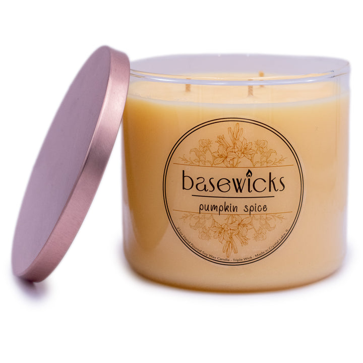 Pumpkin Spice, Soy Wax Candle, Pumpkin Spice Scented, 21oz, Plain White Background, Cap Removed