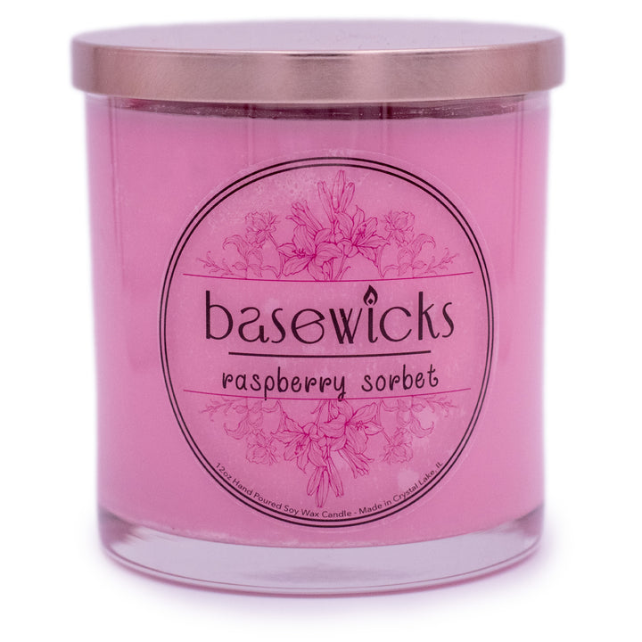 Raspberry Sorbet, Soy Wax Candle, Sweet Raspberry Scented, 12oz, Plain White Background