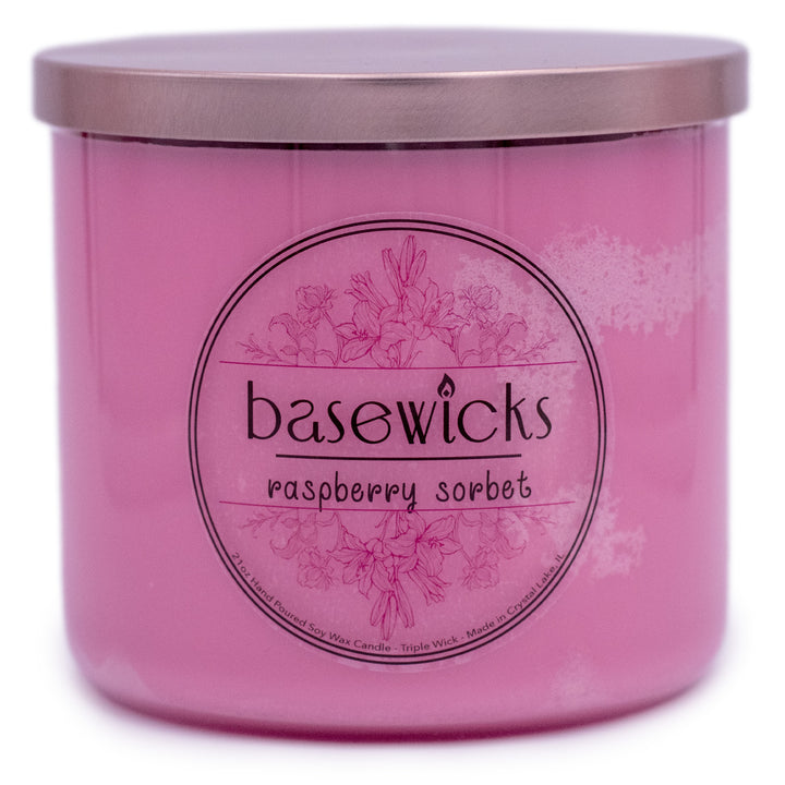 Raspberry Sorbet, Soy Wax Candle, Sweet Raspberry Scented, 21oz, Plain White Background