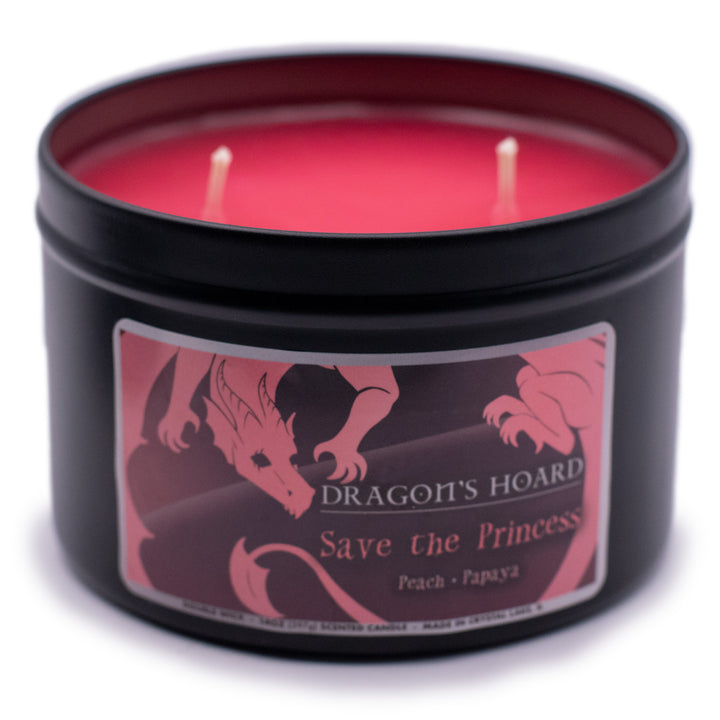 Save the Princess, 14oz Candle, Peach and Papaya, Front View, Cap On, Plain White Background