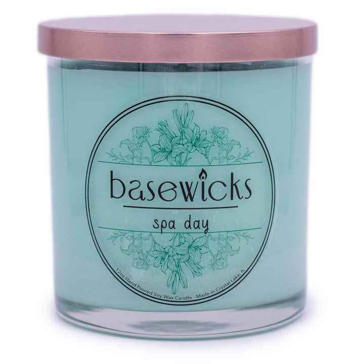 Spa Day, Soy Wax Candle, Eucalyptus & Peppermint Scented, 12oz, Plain White Background