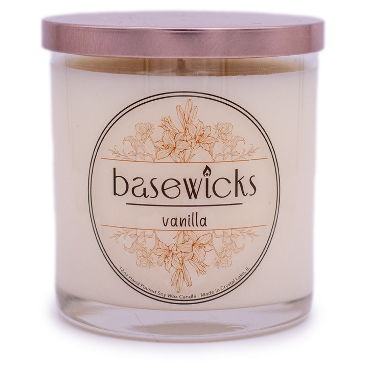 Vanilla, Soy Wax Candle, French Vanilla Bean Scented, 12oz, Plain White Background
