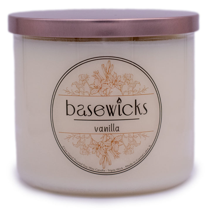 Vanilla, Soy Wax Candle, French Vanilla Bean Scented, 21oz, Plain White Background