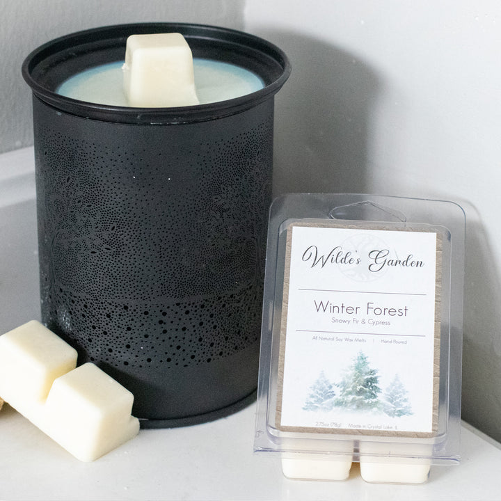 Winter Forest, Scented Wax Melts, Fir and Cypress, Front View with Wax Melter